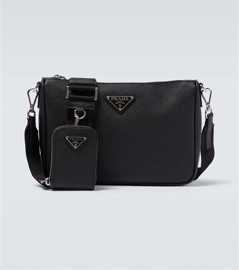 prada saffiano black crossbody bag|More.